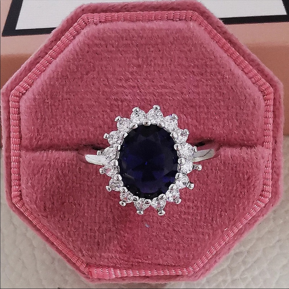 New Women’s 925 Silver Luxury Royal Blue Sapphire Ring - Picture 7 of 8